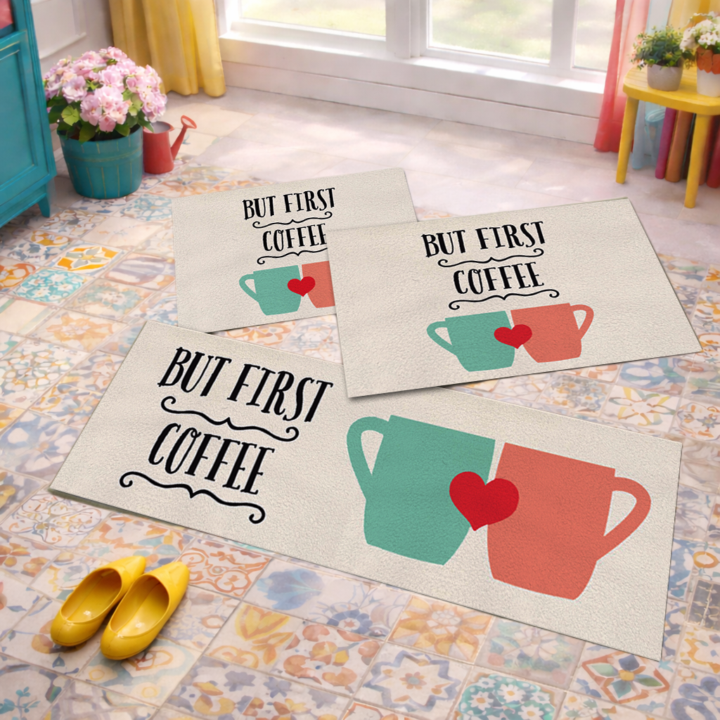 Jogo de Tapete de Cozinha, Coffee Claro - 3 Pças