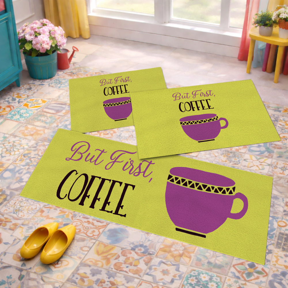 Jogo de Tapete de Cozinha, Coffee Roxo - 3 Pças