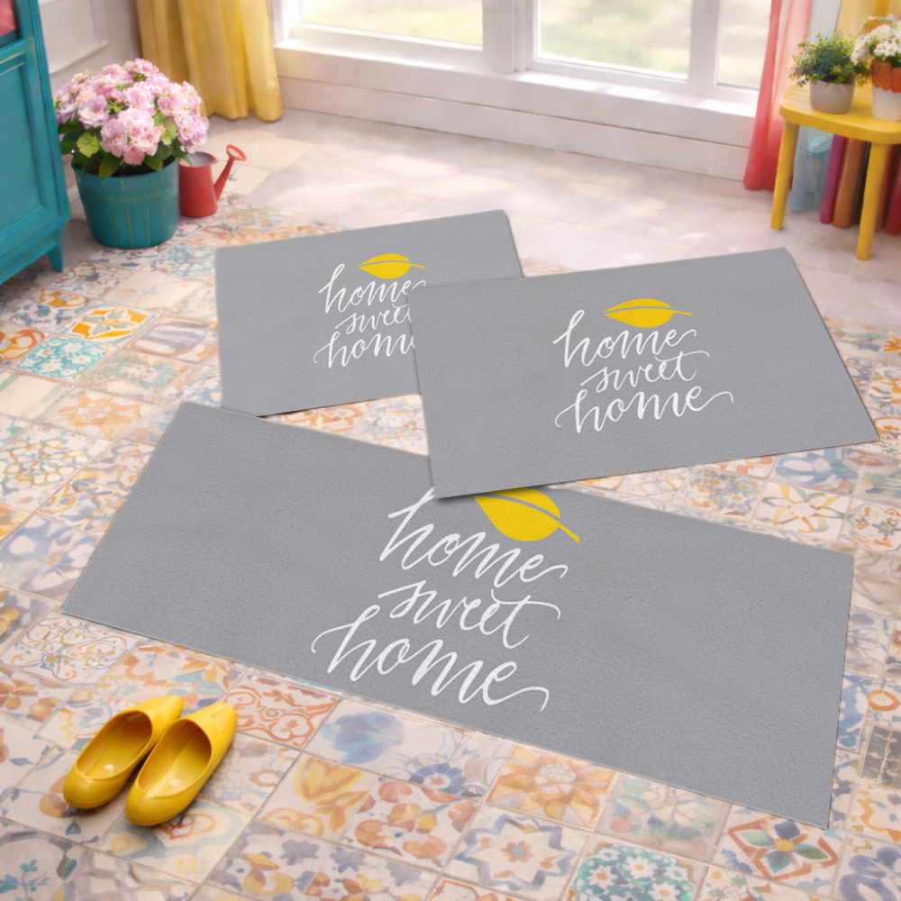 Jogo de Tapete de Cozinha, Home Sweet Cinza - 3 Pças