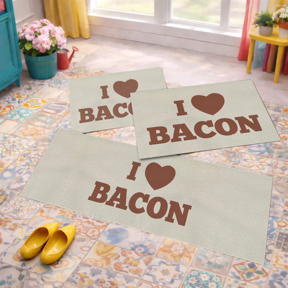 Jogo de Tapete de Cozinha, I Love Bacon - 3 Pças