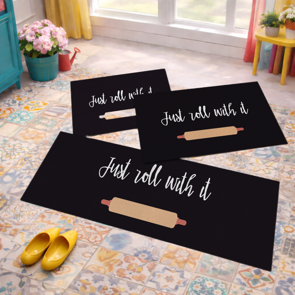 Jogo de Tapete de Cozinha, Just Roll Preto - 3 Pças