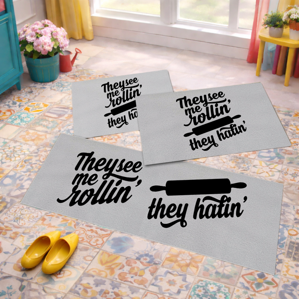 Jogo de Tapete de Cozinha, Rollin Cinza - 3 Pças