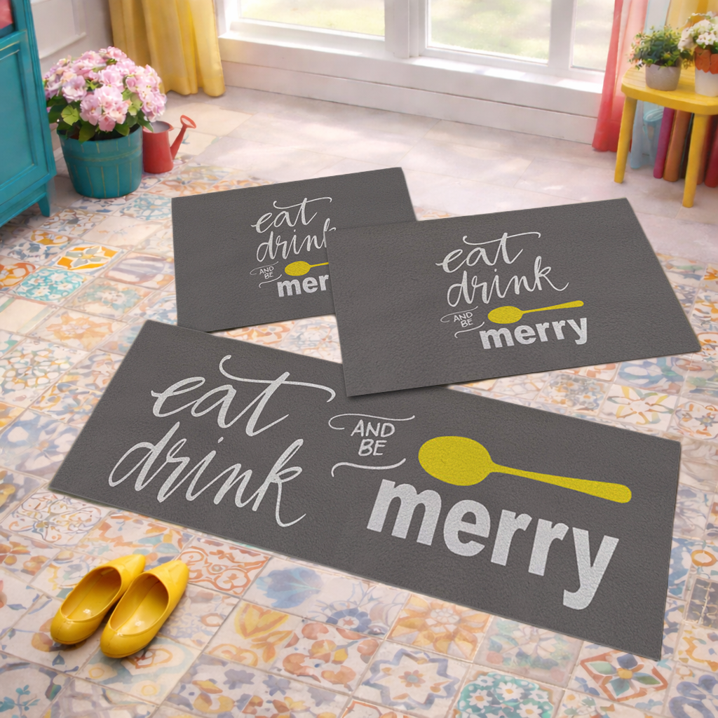 Jogo de Tapete de Cozinha, Merry  Cinza - 3 Pças