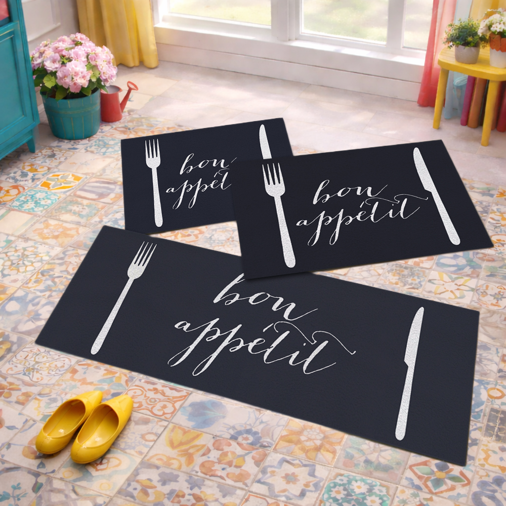Jogo de Tapete de Cozinha, Appettit Marinho - 3 Pças