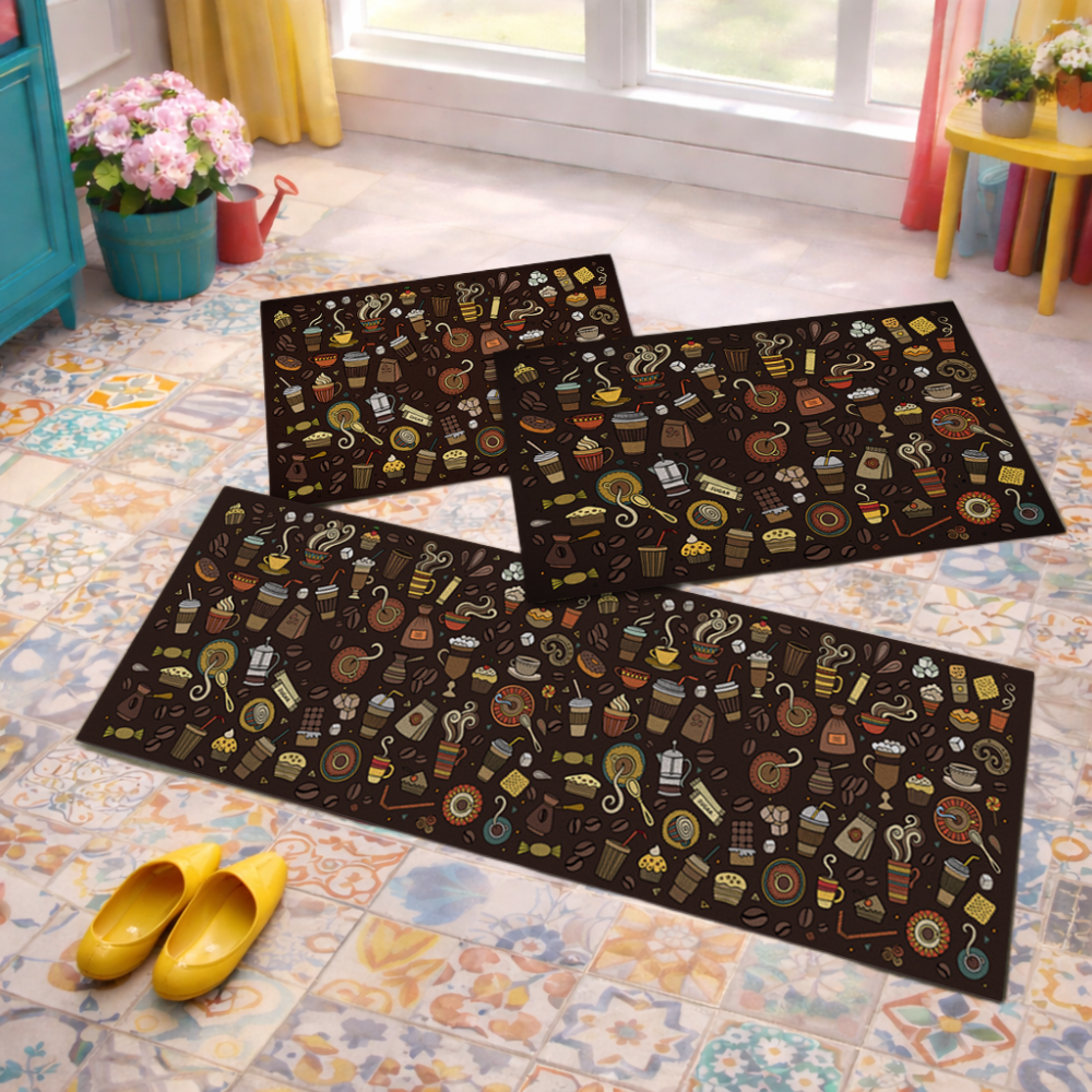 Jogo de Tapete de Cozinha, Cappuccino - 3 Pças