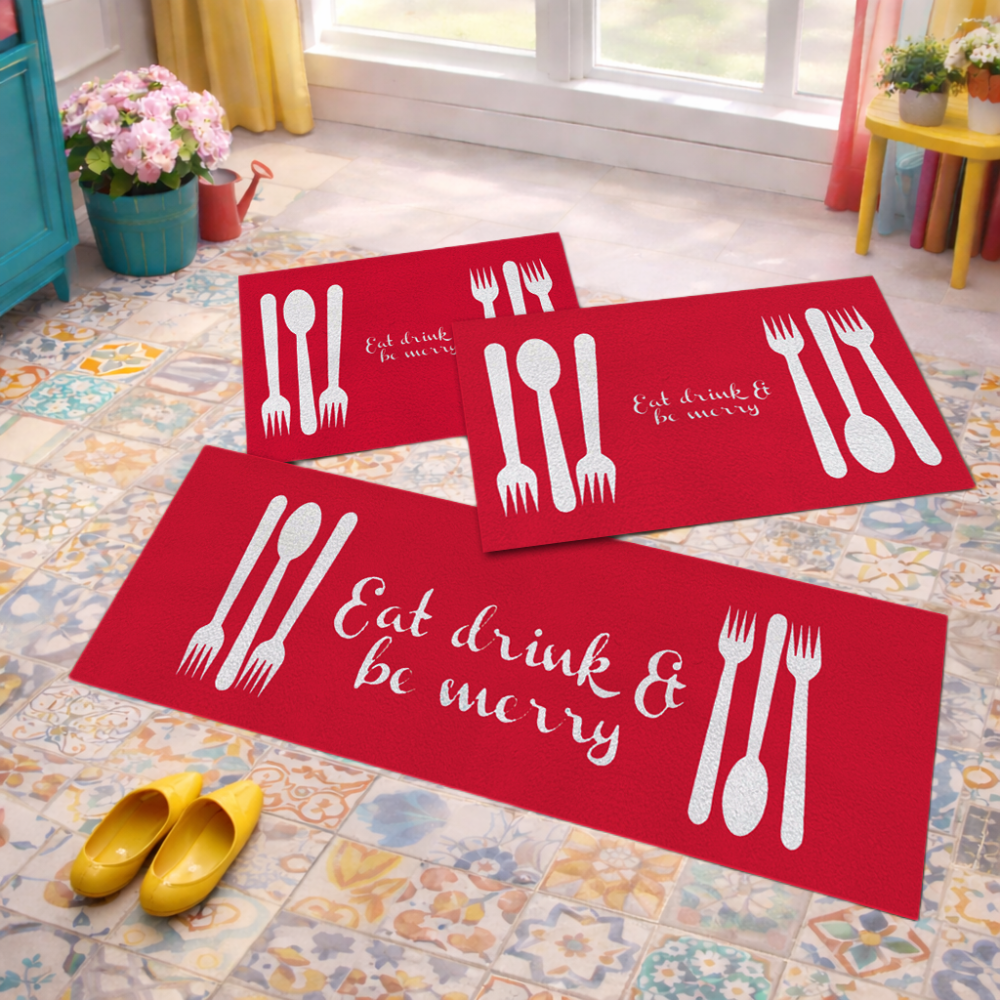 Jogo de Tapete de Cozinha, Eat Merry - 3 Pças
