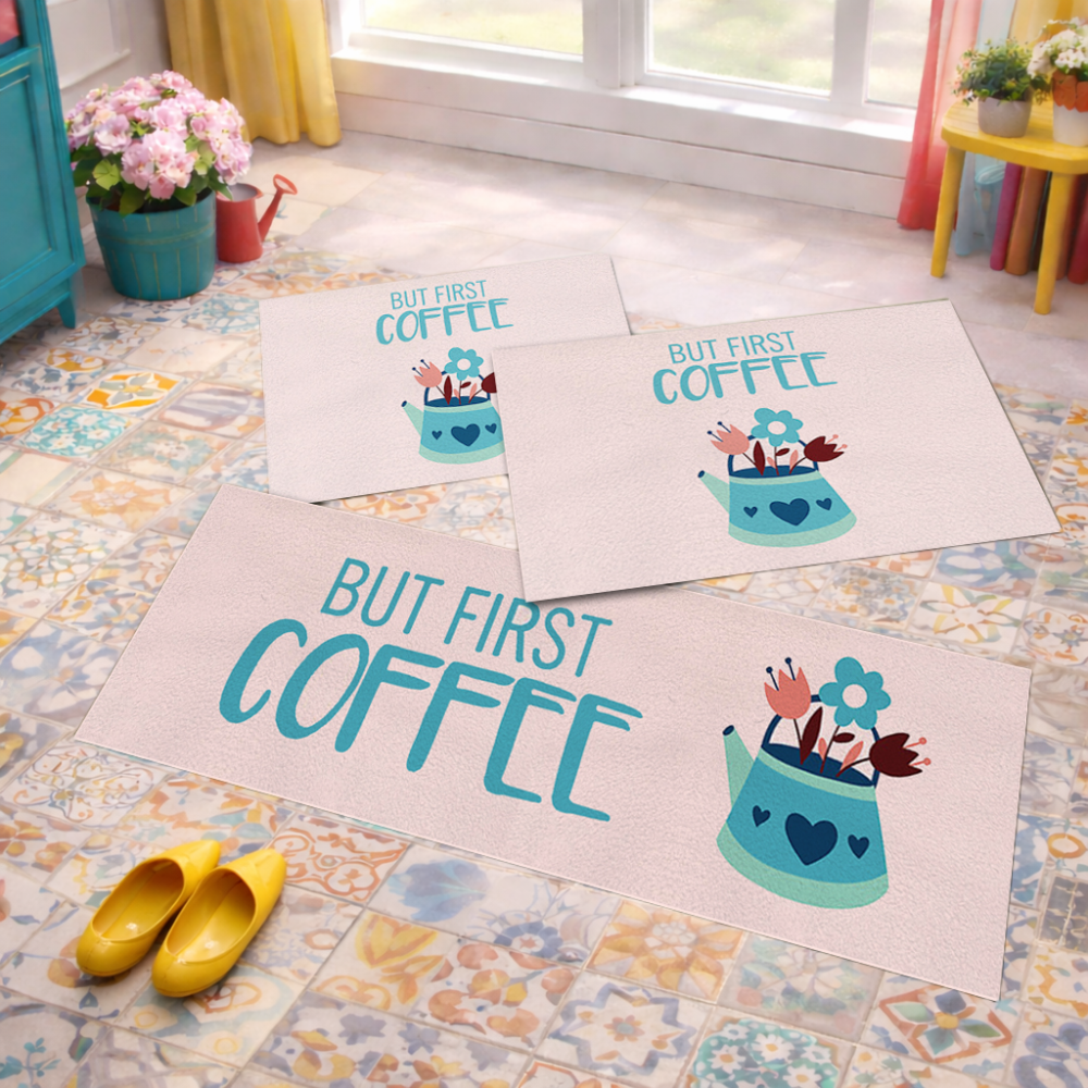 Jogo de Tapete de Cozinha, Coffee Rosa - 3 Pças