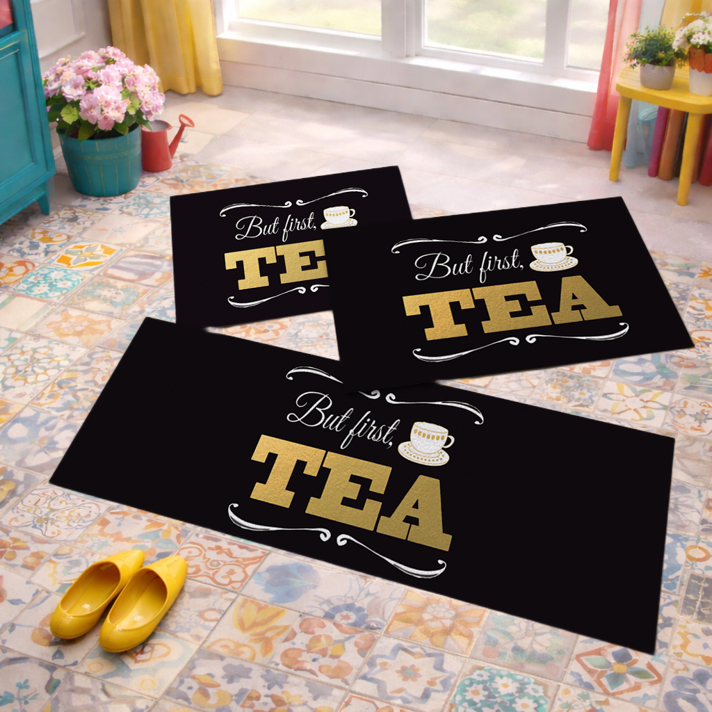 Jogo de Tapete de Cozinha, First Tea Black - 3 Pças