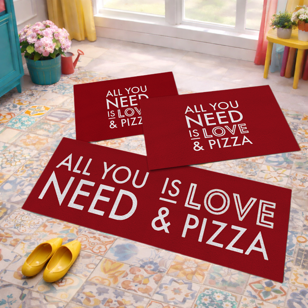 Jogo de Tapete de Cozinha, Love Pizza - 3 Pças