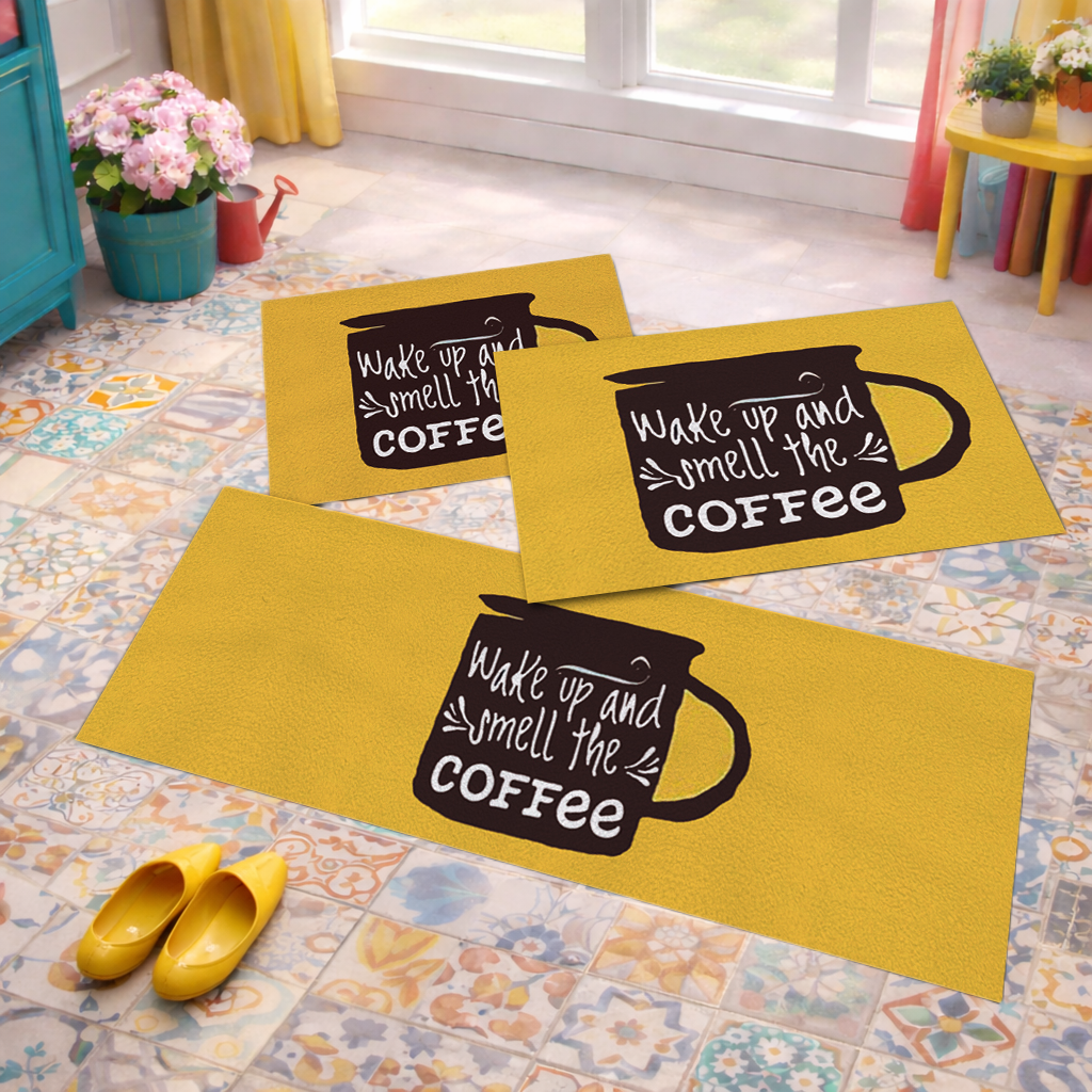 Jogo de Tapete de Cozinha, Wake Coffee - 3 Pças